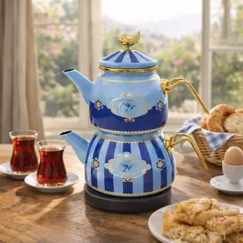 PR Home Alaria Mavi Rose Model Emaye Çaydanlık