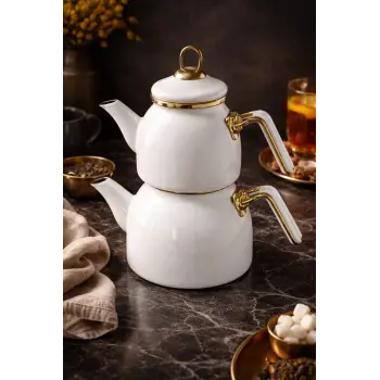 PR Home Emaye Rose Model Çaydanlık Beyaz