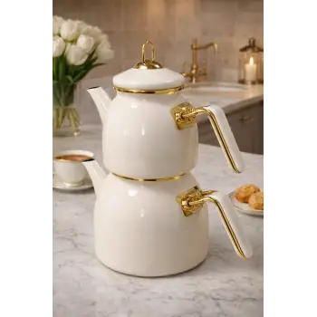 PR Home Emaye Rose Model Çaydanlık Krem