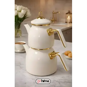 PR Home Emaye Rose Model Çaydanlık Krem