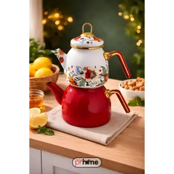 PR Home Magnolia Rose Model Emaye Çaydanlık