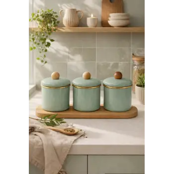 PR Home Soft Green Emaye Baharatlık Seti 10 Cm