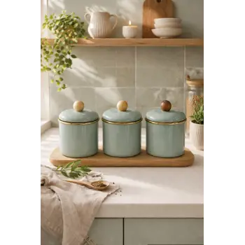 PR Home Soft Green Emaye Baharatlık Seti 12 Cm