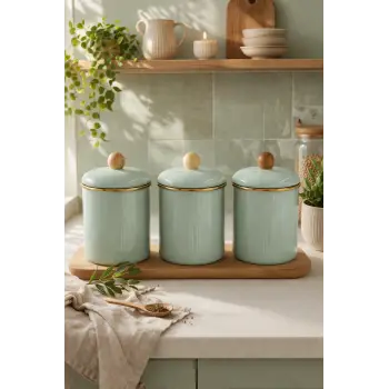 PR Home Soft Green Emaye Baharatlık Seti 14 Cm