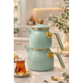 PR Home Soft Yeşil Rose Model Emaye Çaydanlık