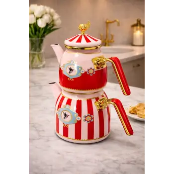 PR Home Alaria Kırmızı Rose Model Emaye Çaydanlık