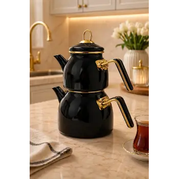 PR Home Siyah Rose Model Emaye Çaydanlık