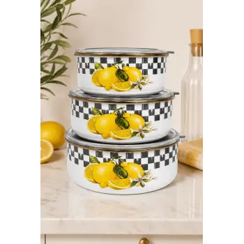 PR Home Limon Emaye Üçlü Saklama Seti