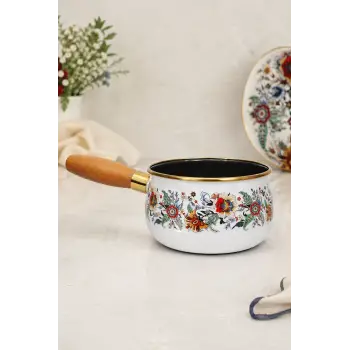 PR Home Magnolia Emaye Ahşap Saplı Haşlama ve Sos Tavası 14 cm Bombeli