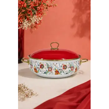 PR Home Magnolia Derin Bombeli Emaye Karnıyarık Pilav Tenceresi 26 cm
