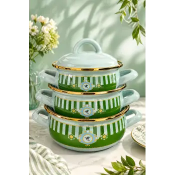 PR Home Alaria Yeşil Emaye Mini Tencere Seti 12-14-16 cm