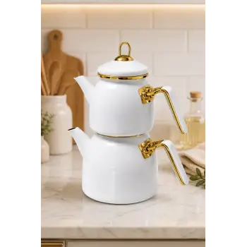 PR Home Beyaz Rose Model Emaye Çaydanlık