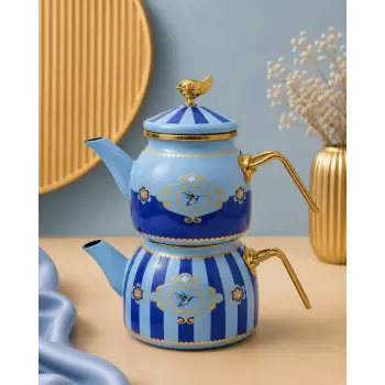 PR Home Alaria Mavi Rose Model Emaye Çaydanlık