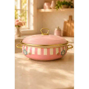 PR Home Alaria Pembe Derin Bombeli Emaye Karnıyarık Pilav Tenceresi 26 cm