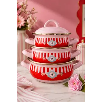 PR Home Alaria Pembe Emaye Mini Tencere Seti 12-14-16 cm