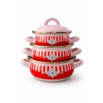 PR Home Alaria Pembe Emaye Mini Tencere Seti 12-14-16 cm