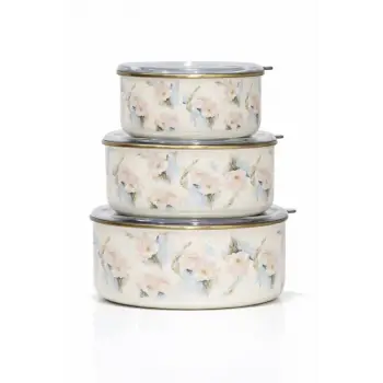PR Home Flower Emaye Üçlü Saklama Seti