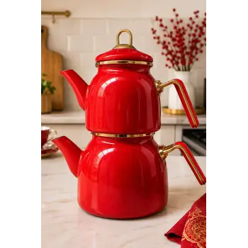 PR Home Kırmızı Rose Model Emaye Çaydanlık