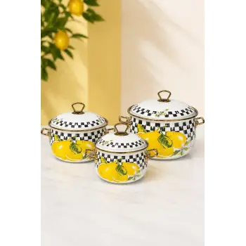 PR Home Limon Derin Bombeli Emaye Tencere Seti 16-20-24 cm