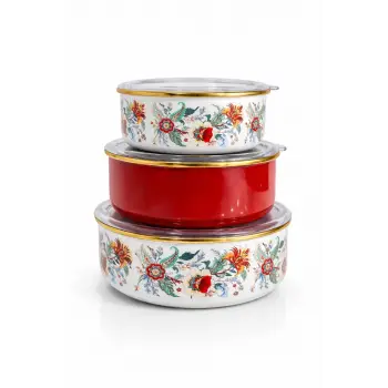 PR Home Magnolia Emaye Üçlü Saklama Seti