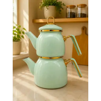 PR Home Soft Yeşil Rose Model Emaye Çaydanlık