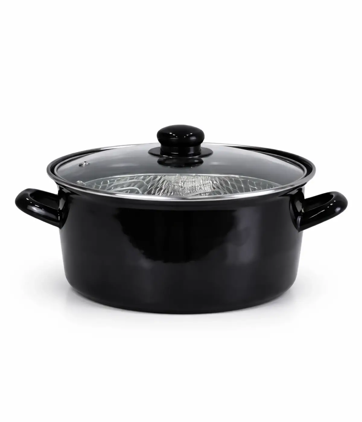 PR Home Emaye Cam Kapaklı Kızartma Tenceresi 24 cm Siyah