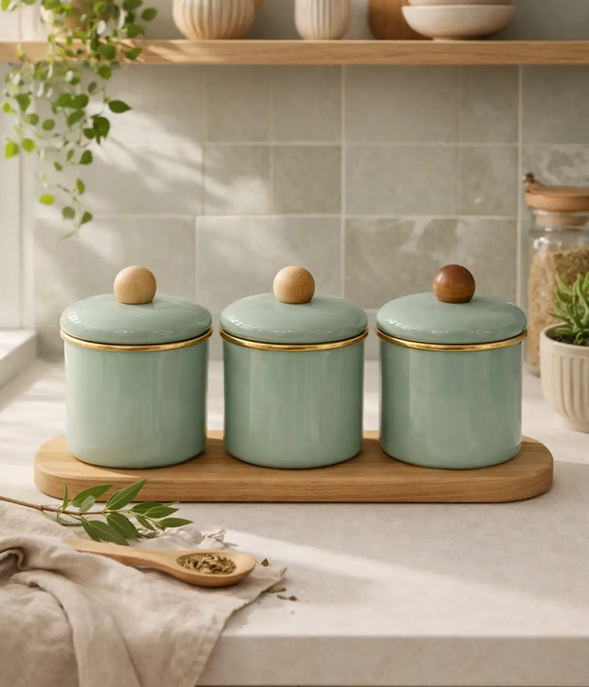 PR Home Soft Yeşil Emaye Baharatlık Seti 10 Cm