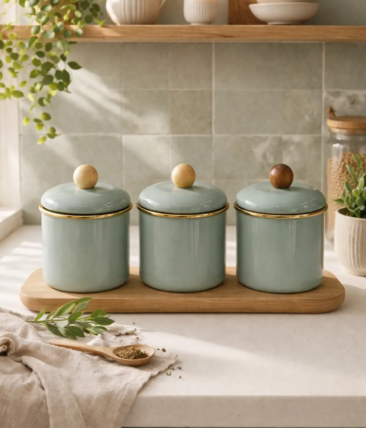 PR Home Soft Yeşil Emaye Baharatlık Seti 12 Cm