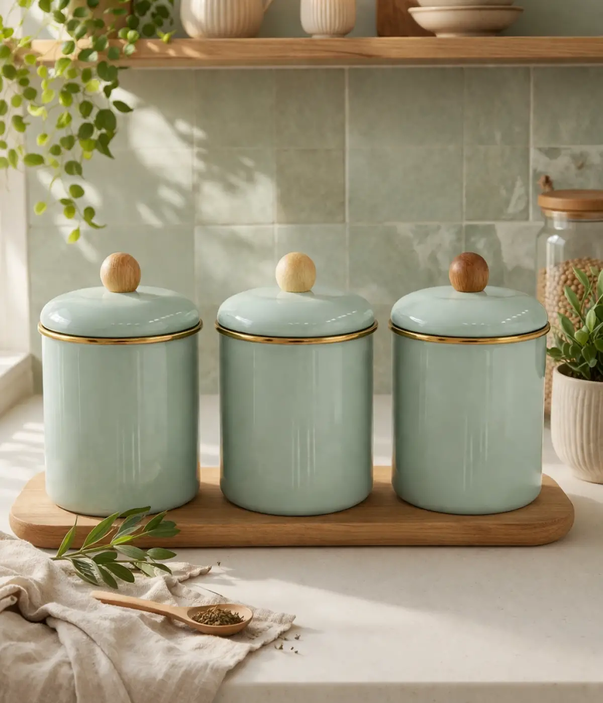 PR Home Soft Yeşil Emaye Baharatlık Seti 14 Cm