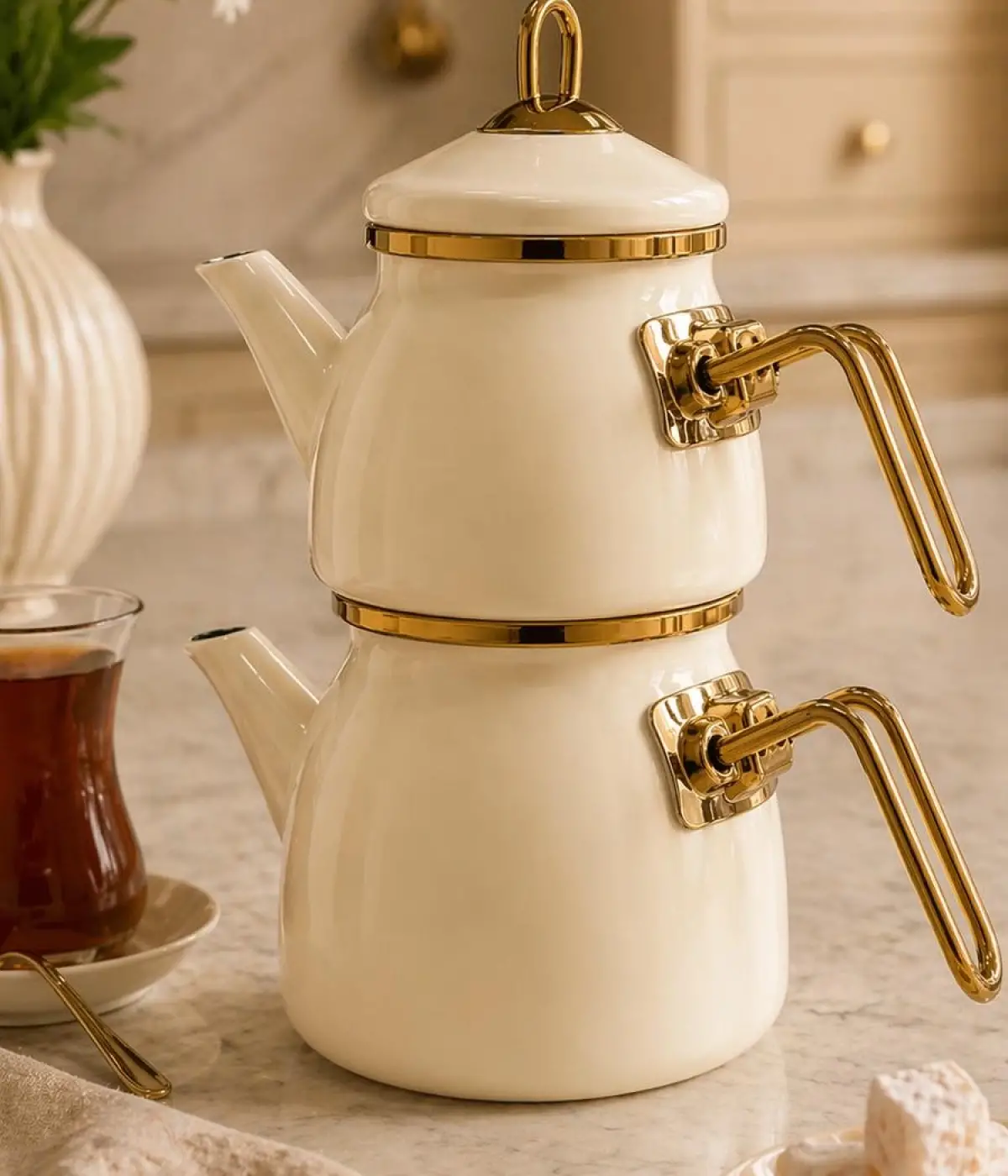 PR Home Krem Mini Model Emaye Çaydanlık
