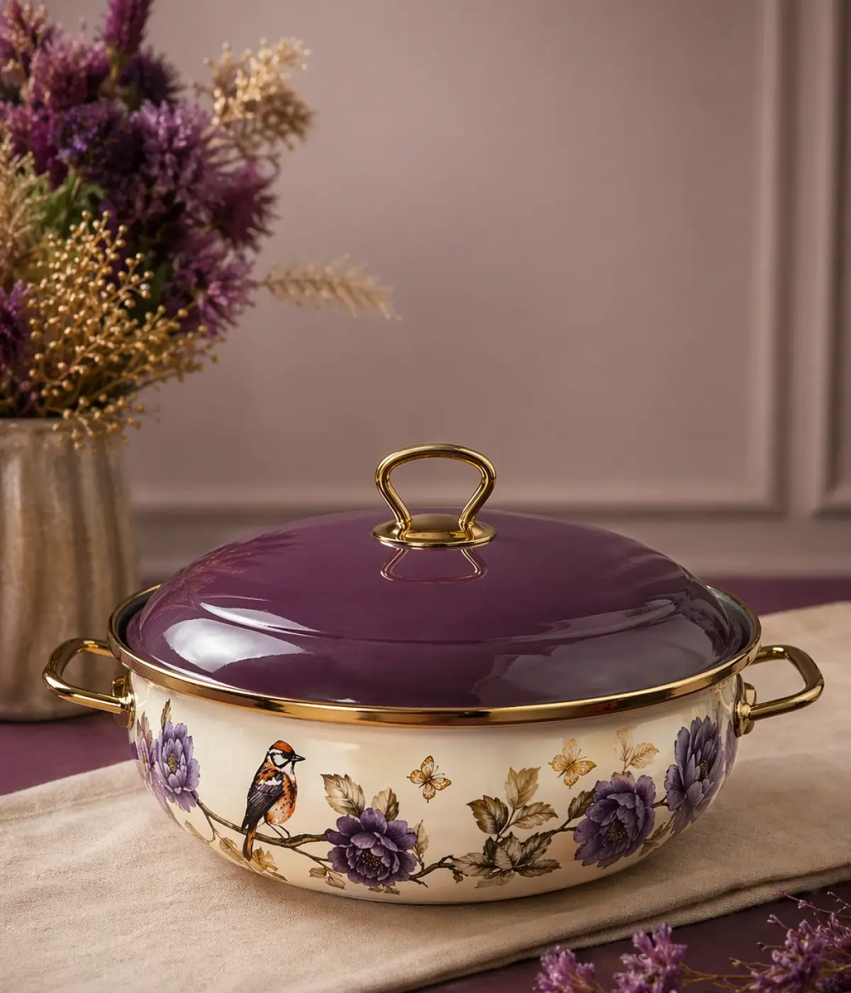 PR Home Fiorella Derin Bombeli Emaye Karnıyarık Pilav Tenceresi 26 cm