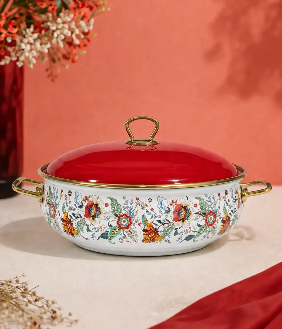 PR Home Magnolia Derin Bombeli Emaye Karnıyarık Pilav Tenceresi 26 cm