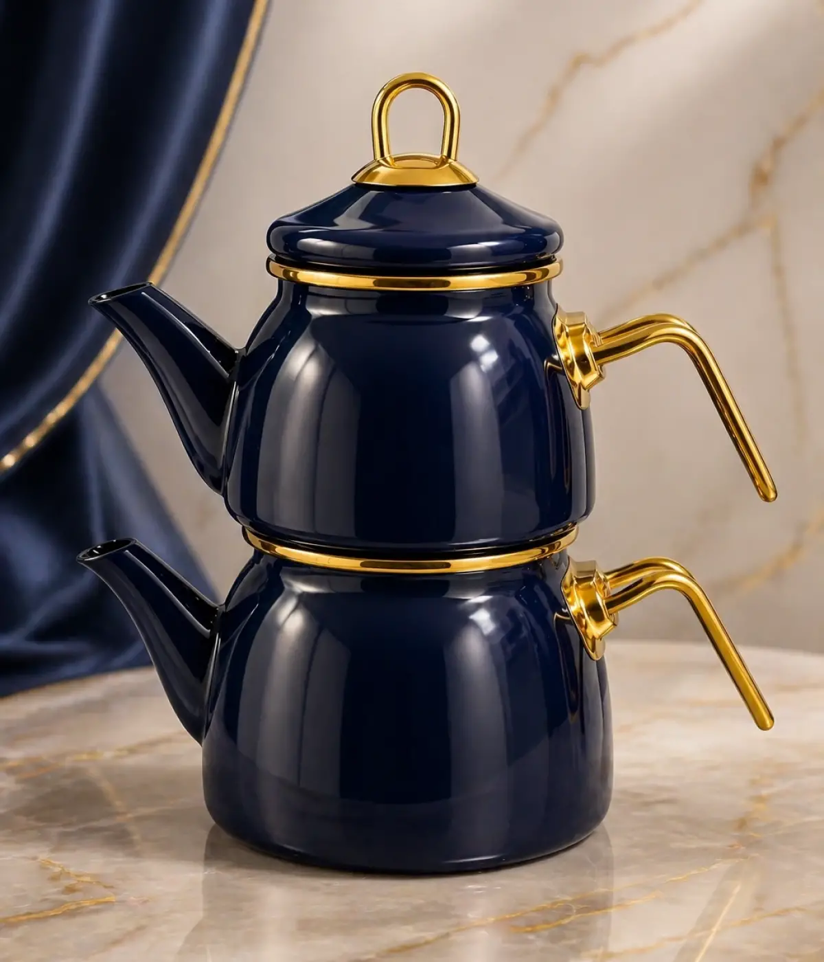 PR Home Lacivert Emaye Mini Model Emaye Çaydanlık