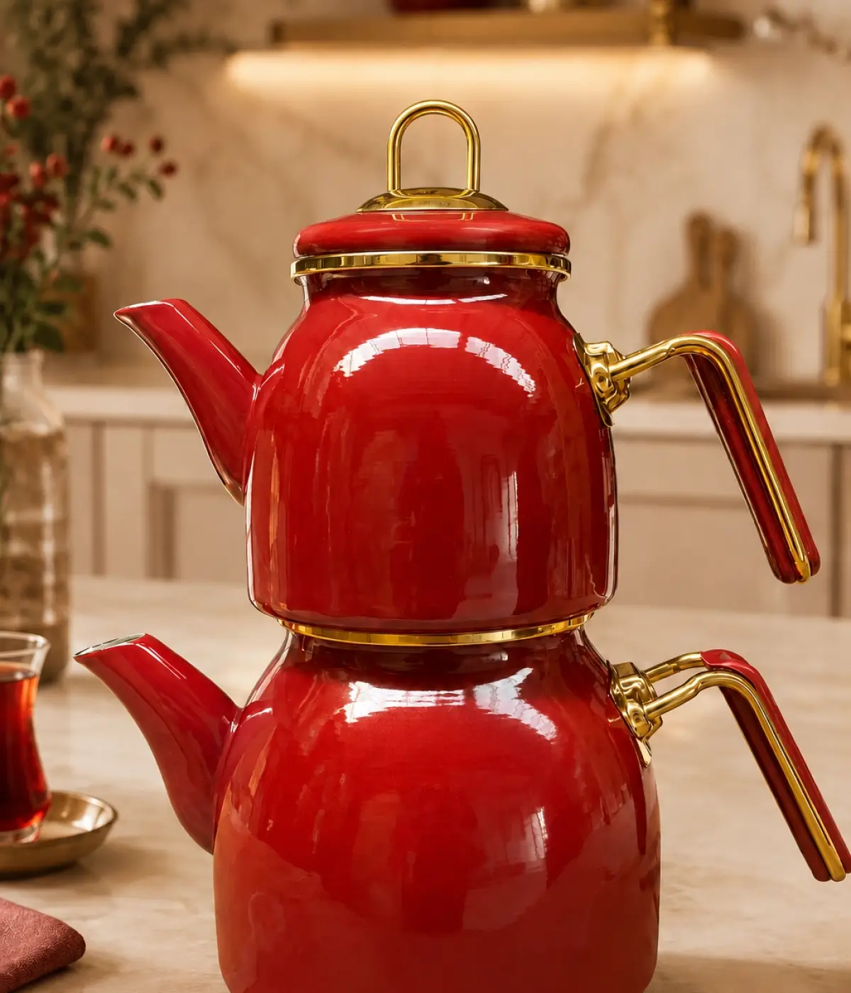 PR Home Bordo Rose Model Emaye Çaydanlık