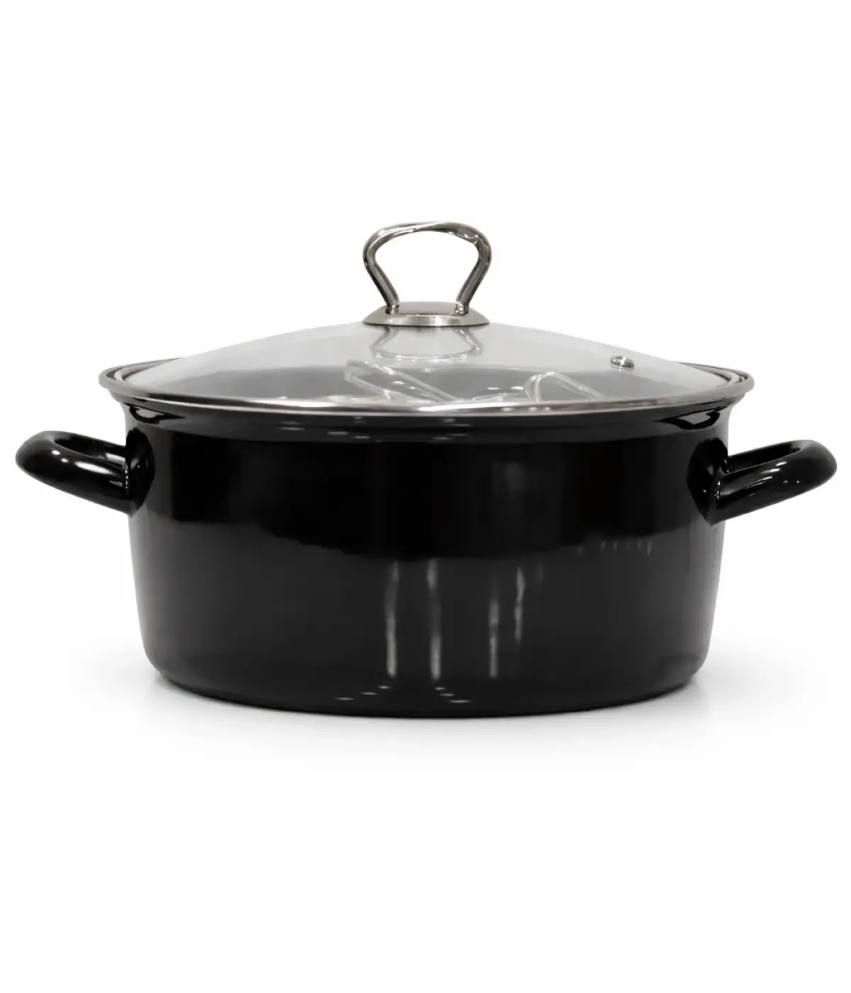 PR Home Emaye Cam Kapaklı Kızartma Tenceresi 22 cm Siyah Krom Tepeli