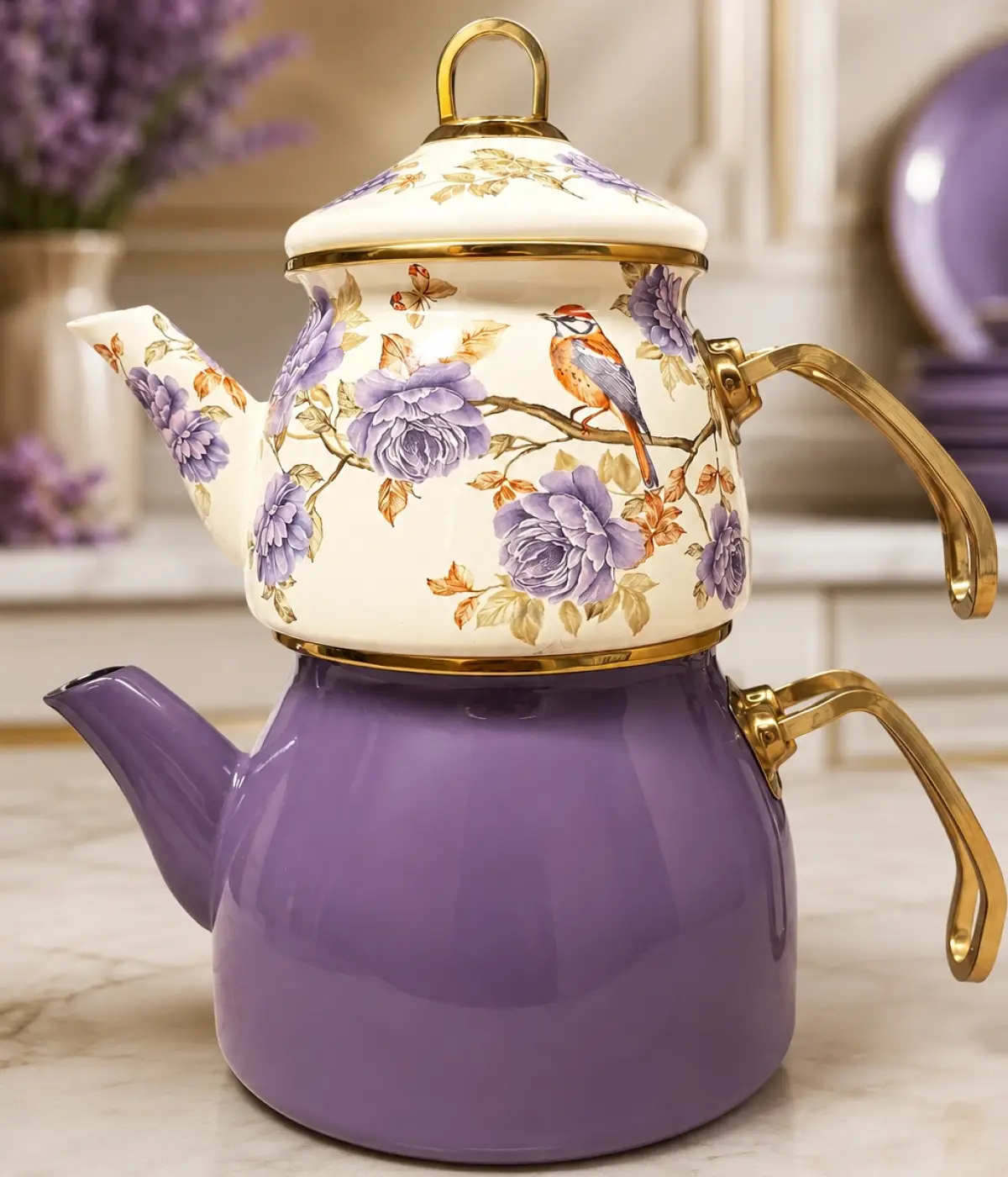 PR Home Fiorella Gold Model Emaye Çaydanlık