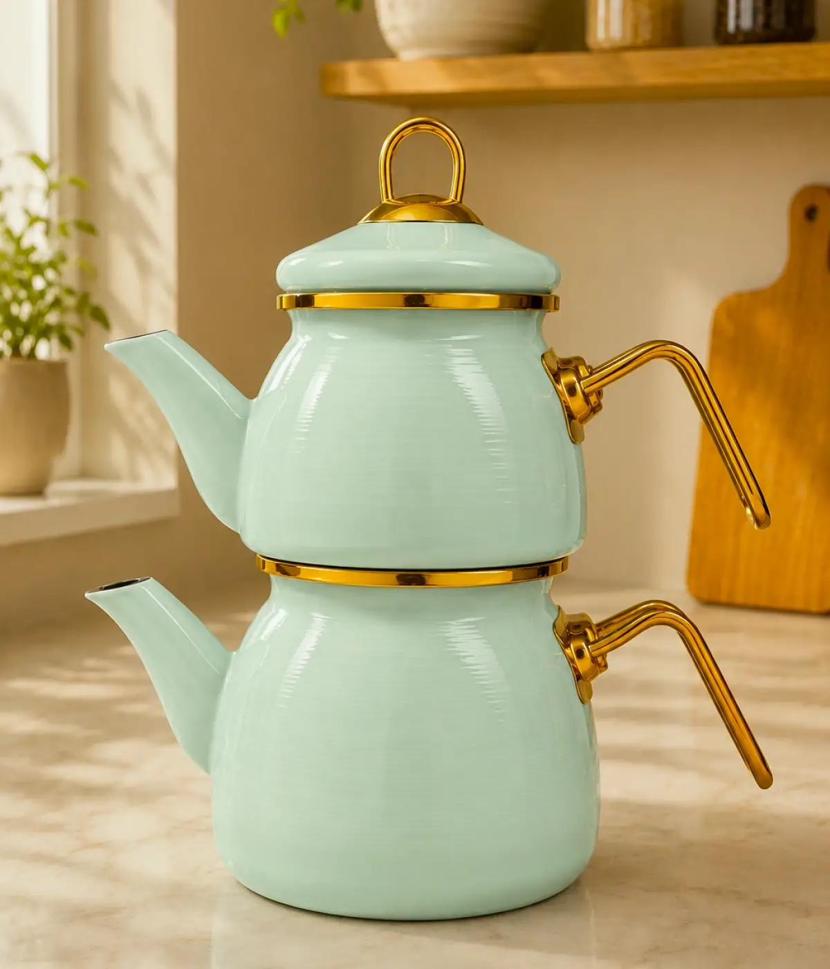 PR Home Soft Yeşil Mini Model Emaye Çaydanlık