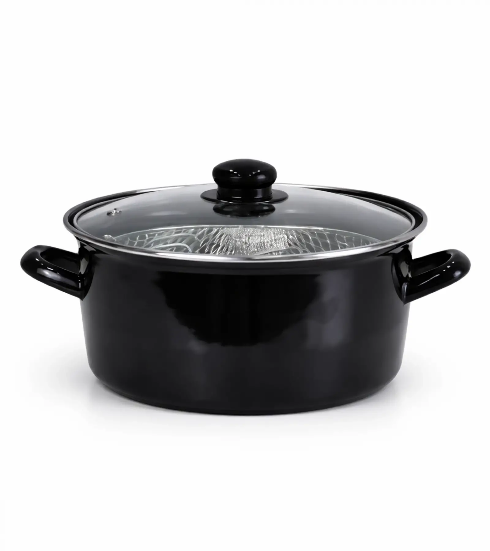 PR Home Emaye Cam Kapaklı Kızartma Tenceresi 24 cm Siyah