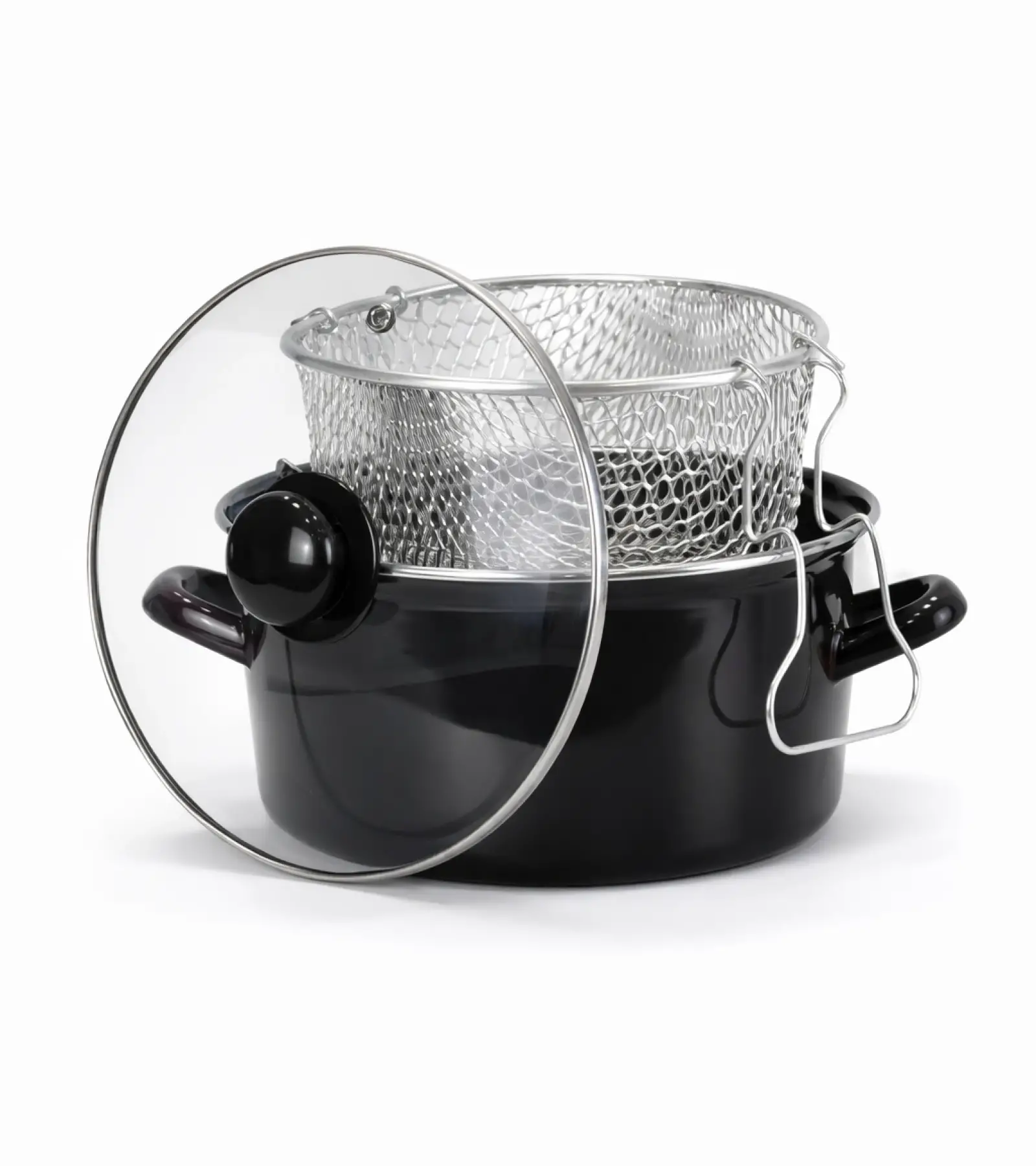 PR Home Emaye Cam Kapaklı Kızartma Tenceresi 24 cm Siyah