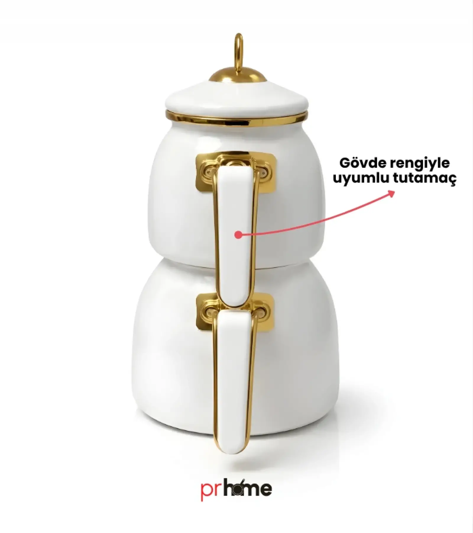 PR Home Beyaz Rose Model Emaye Çaydanlık