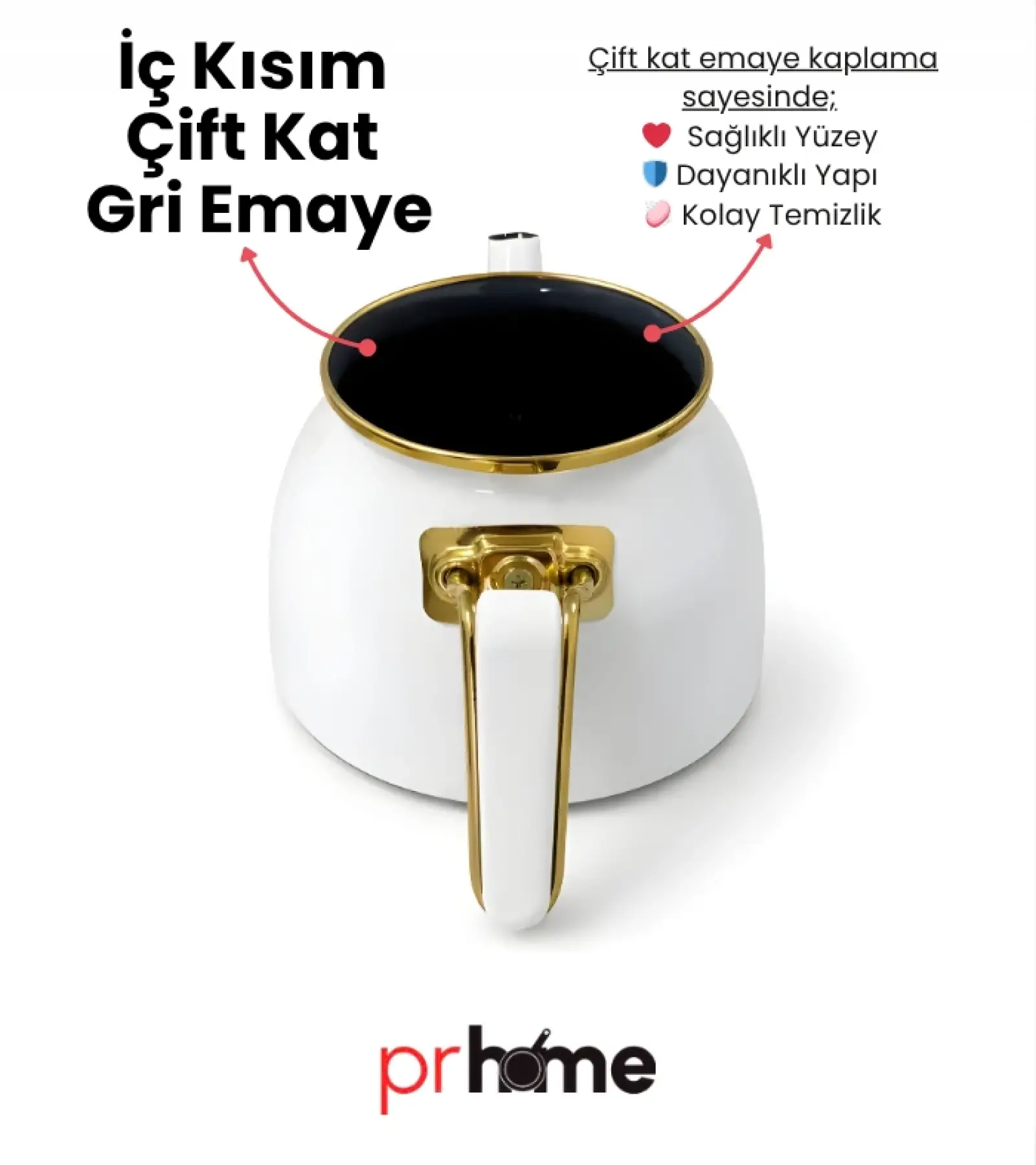 PR Home Beyaz Rose Model Emaye Çaydanlık