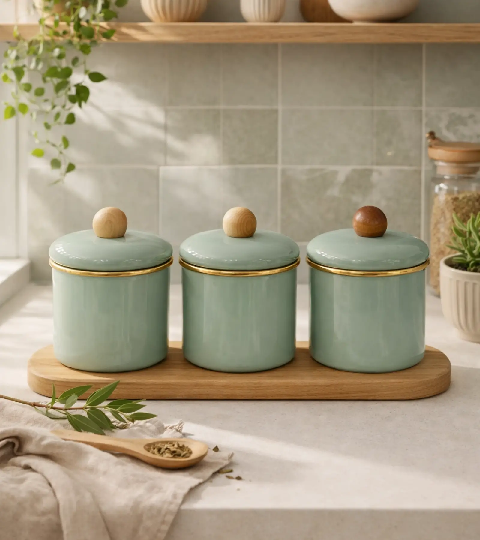Soft Yeşil Emaye Baharatlık Seti 10 cm