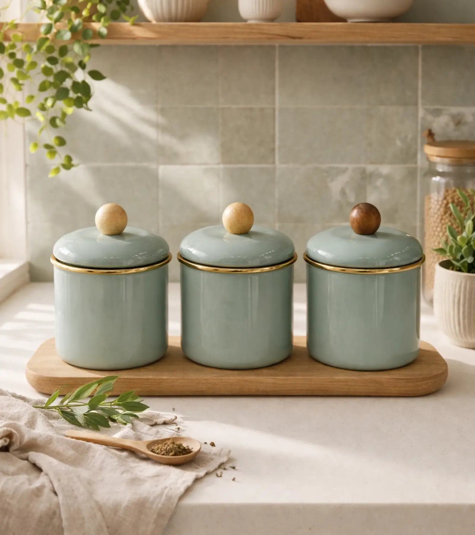 PR Home Soft Yeşil Emaye Baharatlık Seti 12 Cm