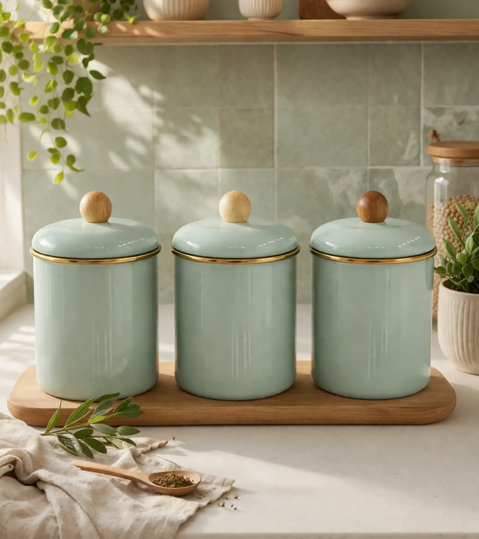 PR Home Soft Yeşil Emaye Baharatlık Seti 14 Cm