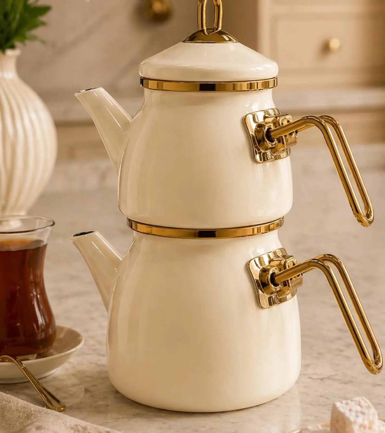 PR Home Krem Mini Model Emaye Çaydanlık