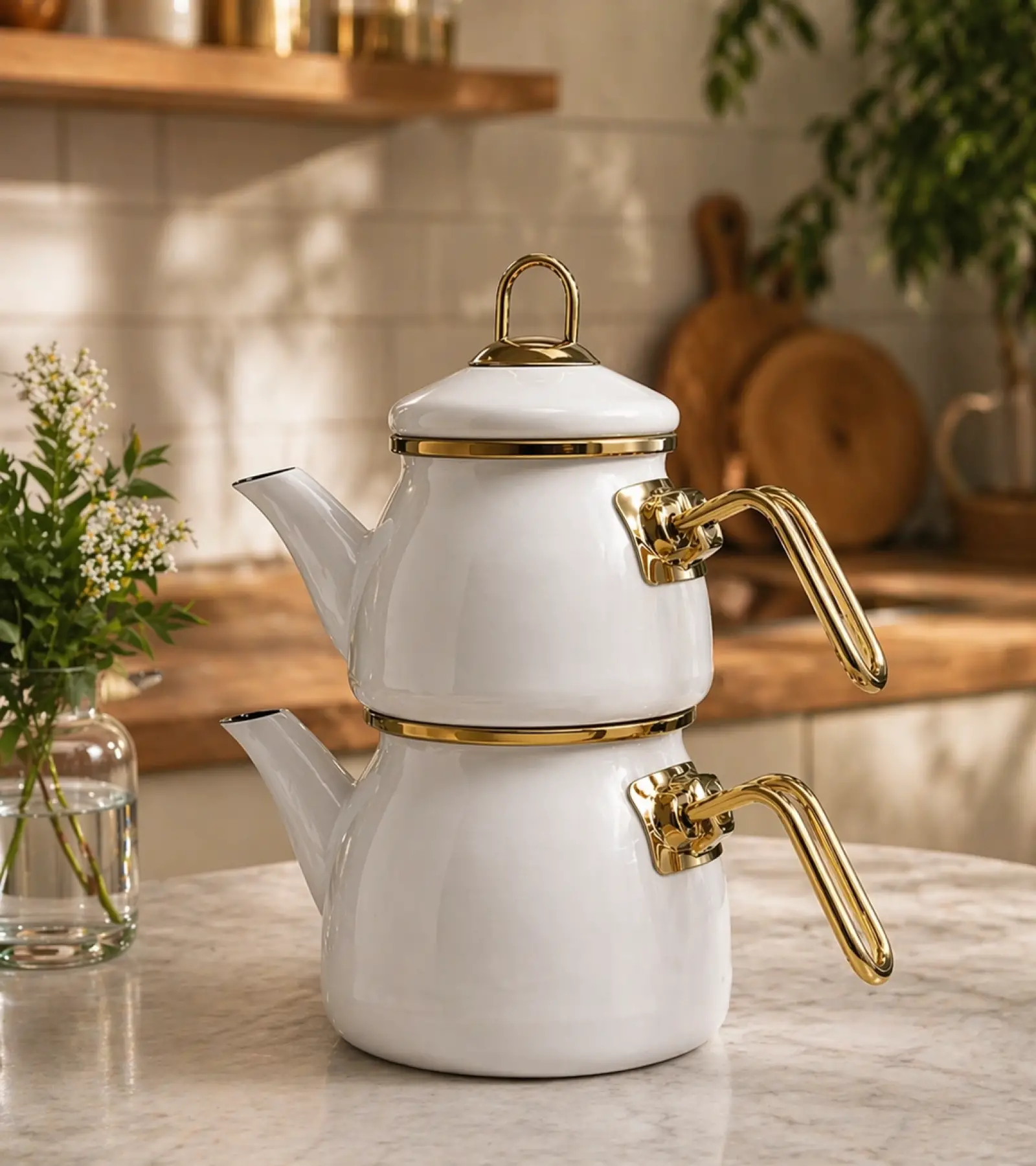 PR Home Beyaz Mini Model Emaye Çaydanlık