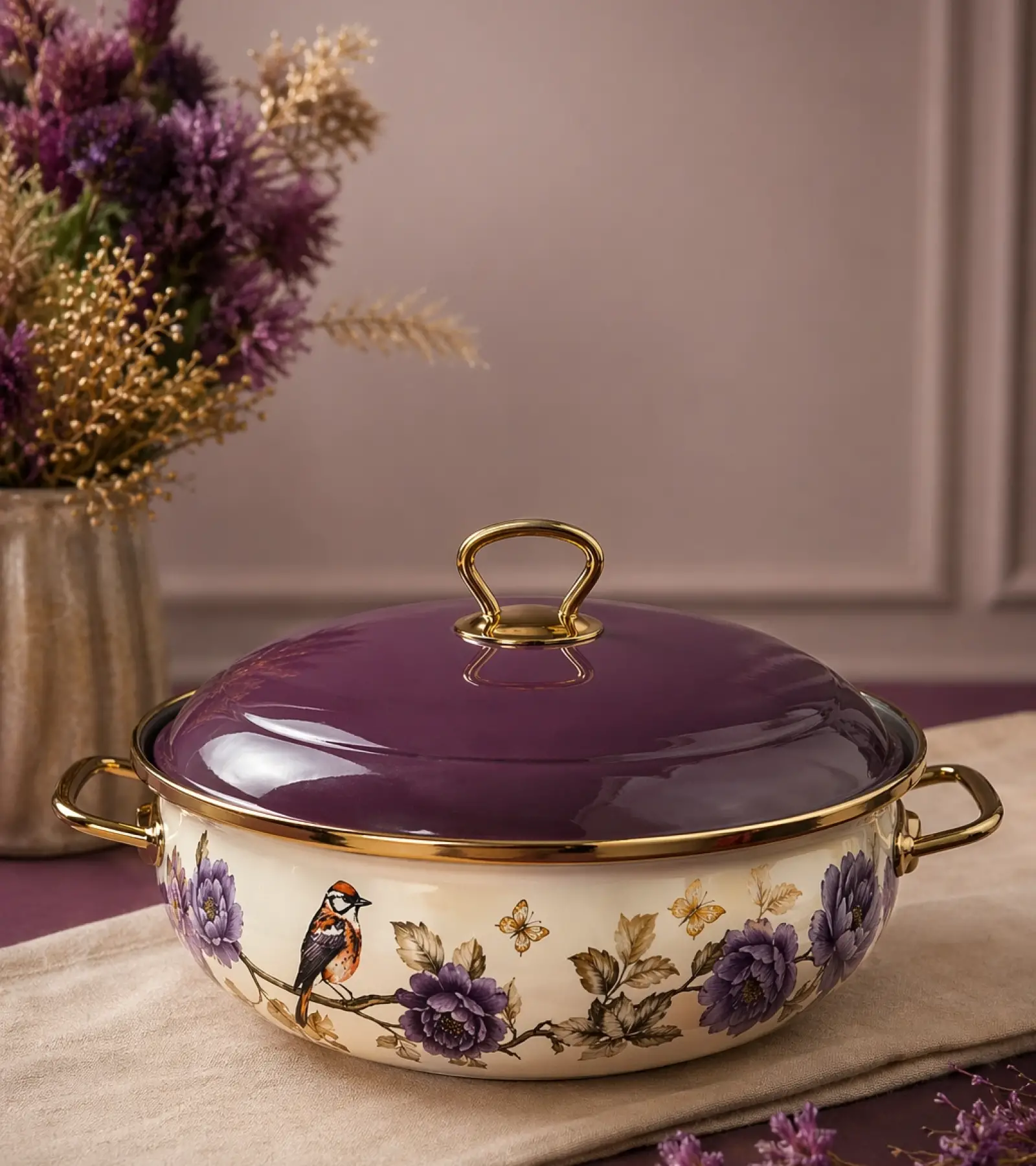 PR Home Fiorella Derin Bombeli Emaye Karnıyarık Pilav Tenceresi 26 cm