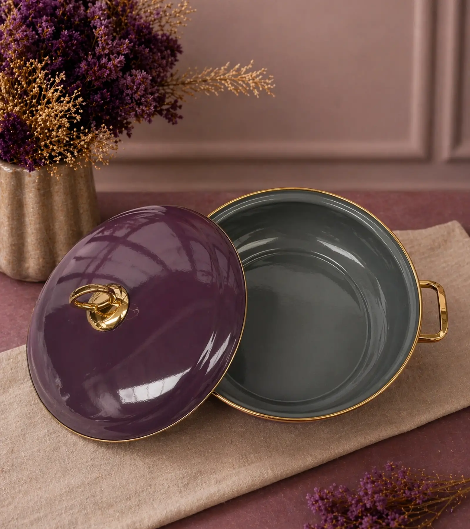 PR Home Fiorella Derin Bombeli Emaye Karnıyarık Pilav Tenceresi 26 cm