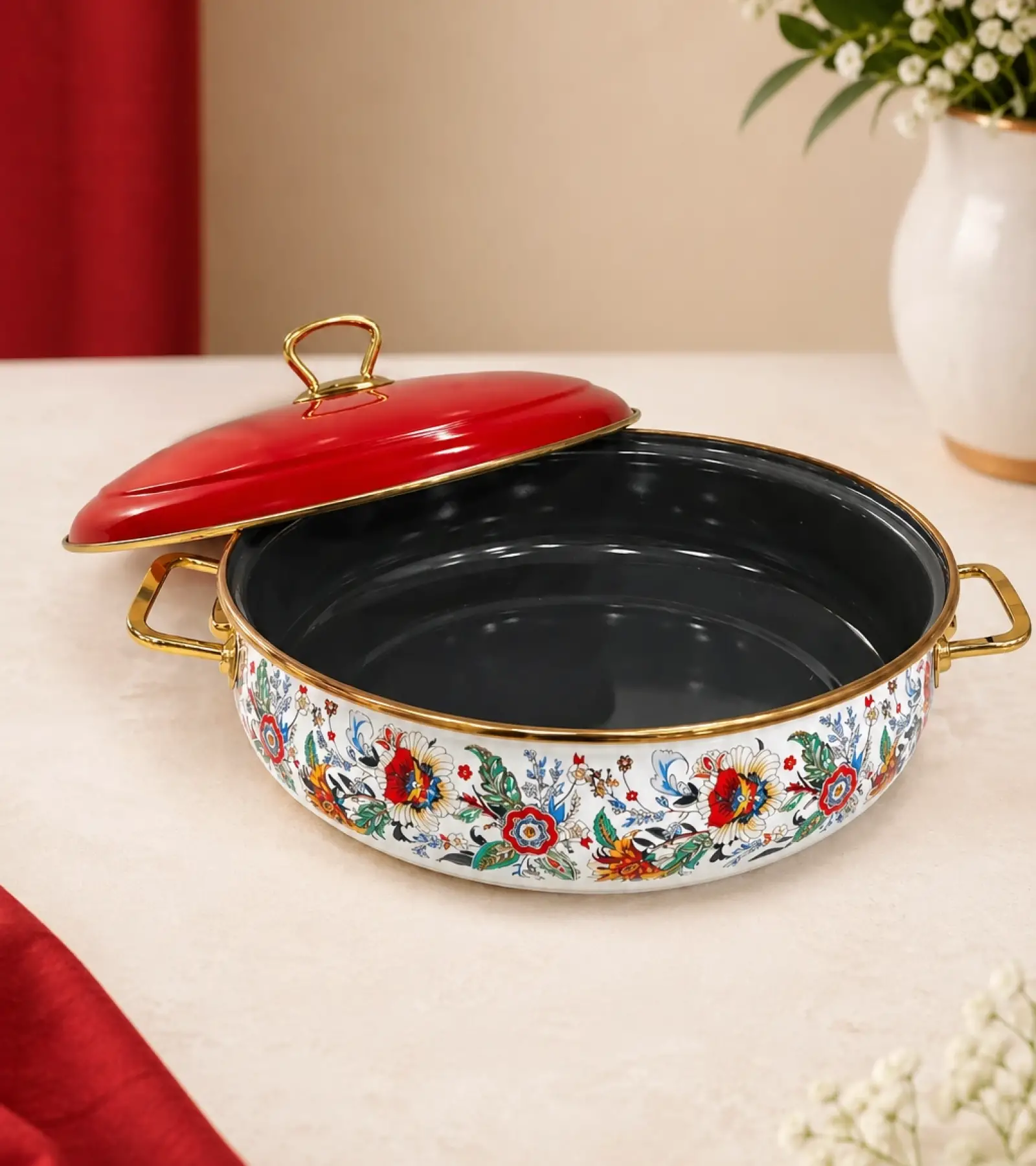 PR Home Magnolia Derin Bombeli Emaye Karnıyarık Pilav Tenceresi 26 cm