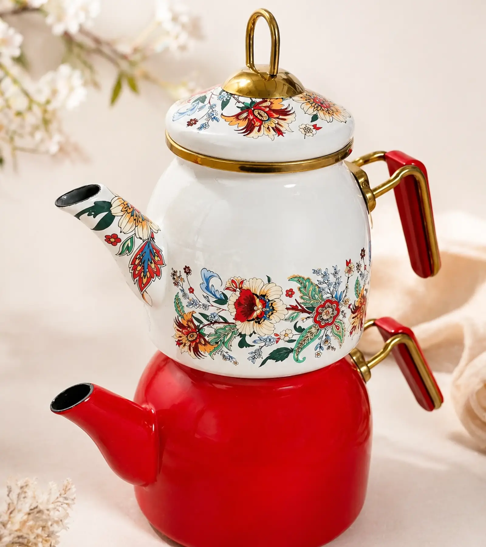 PR Home Magnolia Rose Model Emaye Çaydanlık